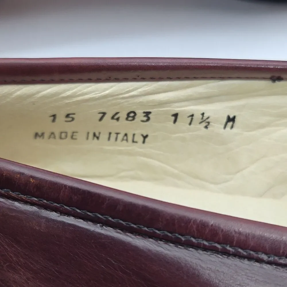Johnston & Murphy Loafer Shoe Burgundy Leather Men Sz 11.5 Kiltie Tassel Italy